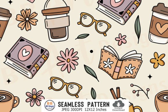 Download Coffee and Books Seamless Pattern Floral - Book Collection