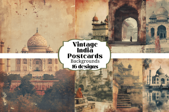 Download 16 Vintage India Postcard Backgrounds - Background Collection
