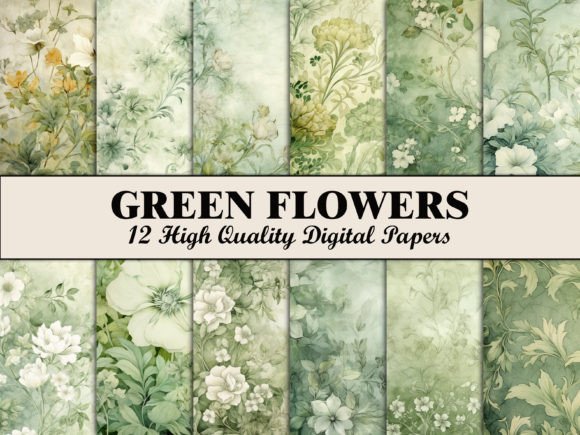 Download Green Botanical Flower Scrapbook Paper - Book Collection