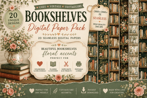 Download Forest Fairy Bookshelf Seamless Patterns - Book Collection