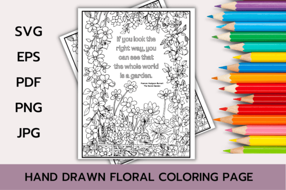 Download Floral Coloring Page with Book Quote - Book Collection